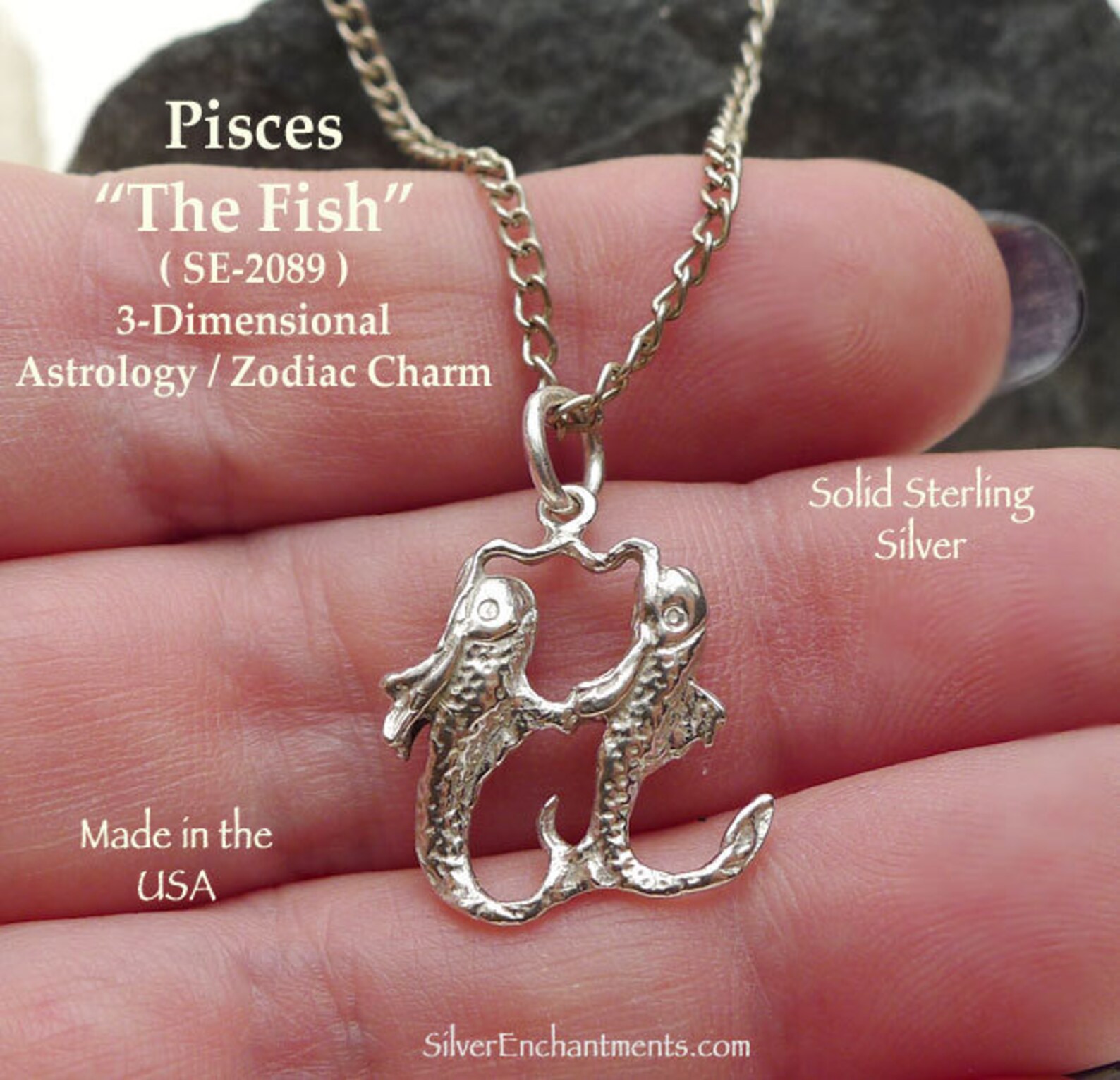 Sterling Silver Pisces Charm .925 Silver Fish Zodiac Jewelry Etsy