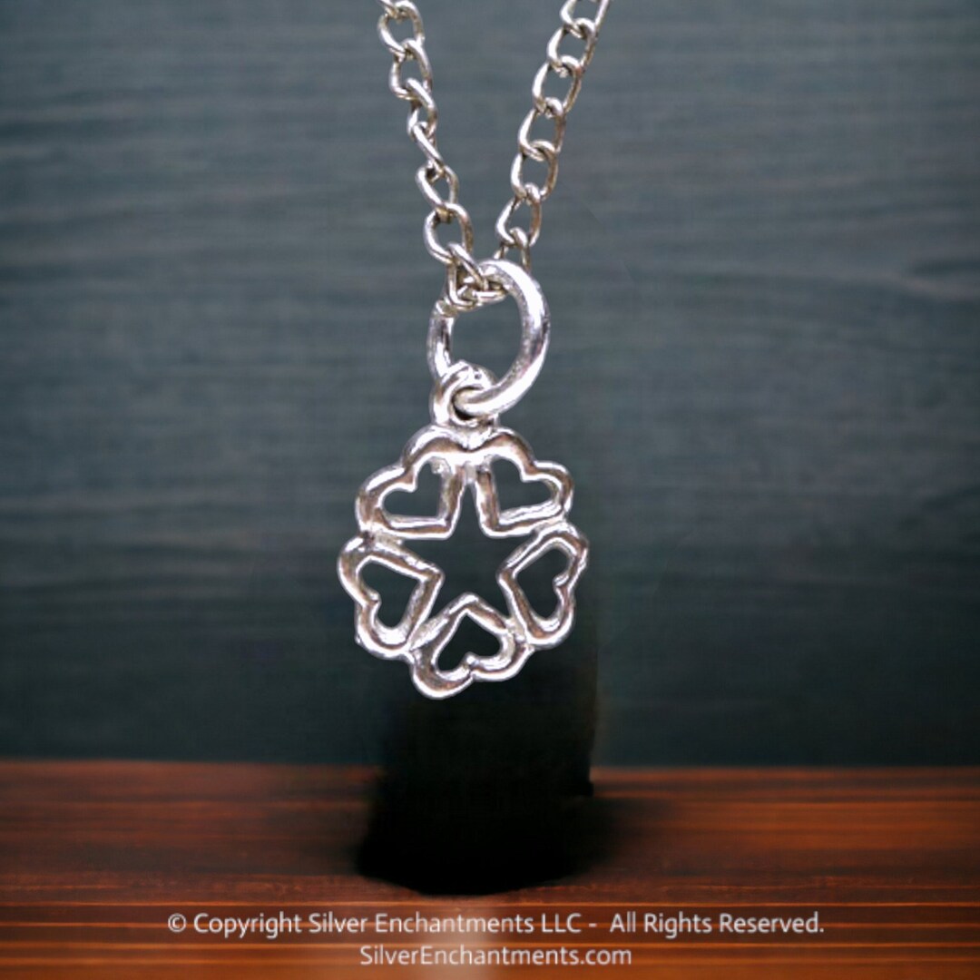 Sterling Silver Small Heart Pentacle Pentagram Pendant with