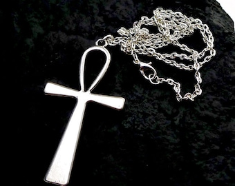 Large Ankh Necklace, Everyday Silver Egyptian Jewelry, Ankh Pendant on Chain