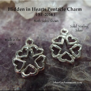 Sterling Silver Pentacle Charm .925 Hidden in Hearts Pentacle Necklace, Small Pentagram Handmade Witchcraft Jewelry image 9