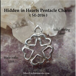 Sterling Silver Pentacle Charm .925 Hidden in Hearts Pentacle Necklace, Small Pentagram Handmade Witchcraft Jewelry image 7