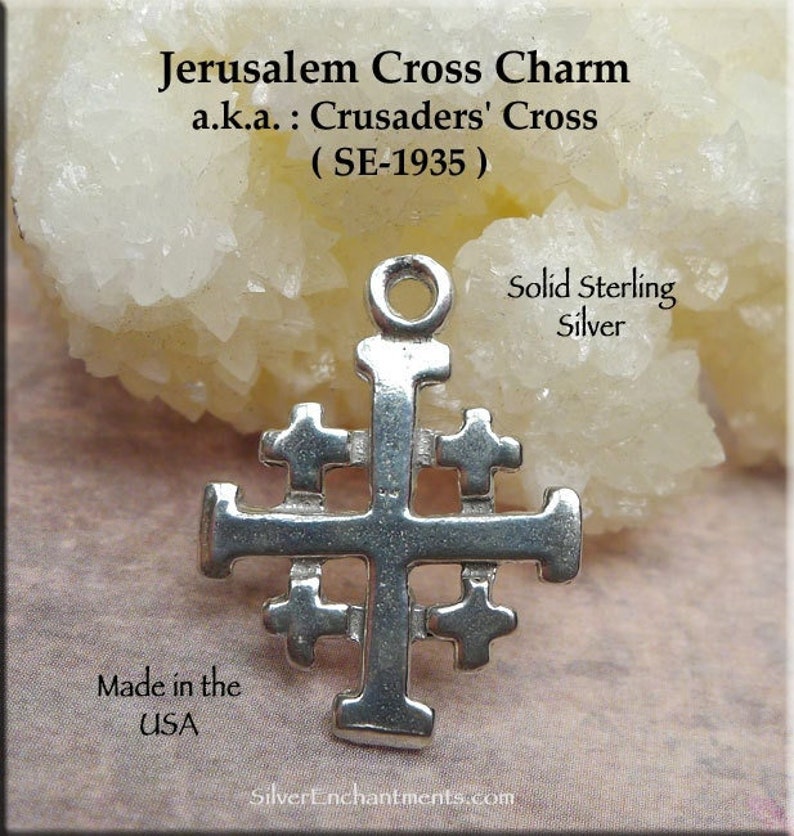 Templar Cross Sterling Silver Charm-Pendant Necklace, Crusader Jerusalem Cross Jewelry, Christian Jewelry image 3