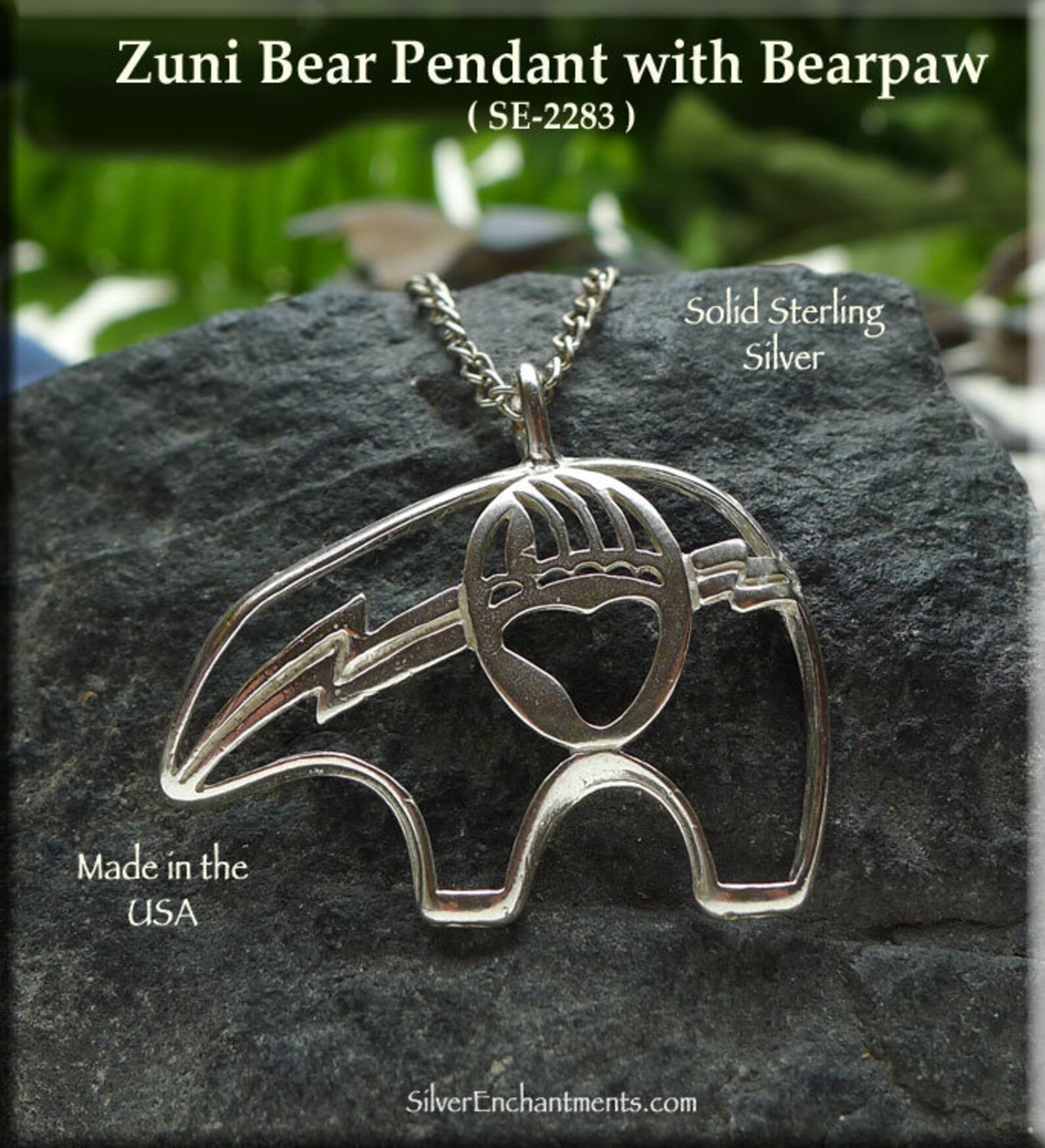 Sterling Silver Zuni Bear Pendant Necklace Solid .925 Silver Etsy