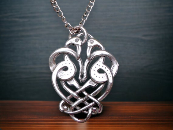Sterling Silver Celtic Love Birds Pendant Crane Necklace Solid .925 Silver Animal Zoomorph Celtic Jewelry Love Magick