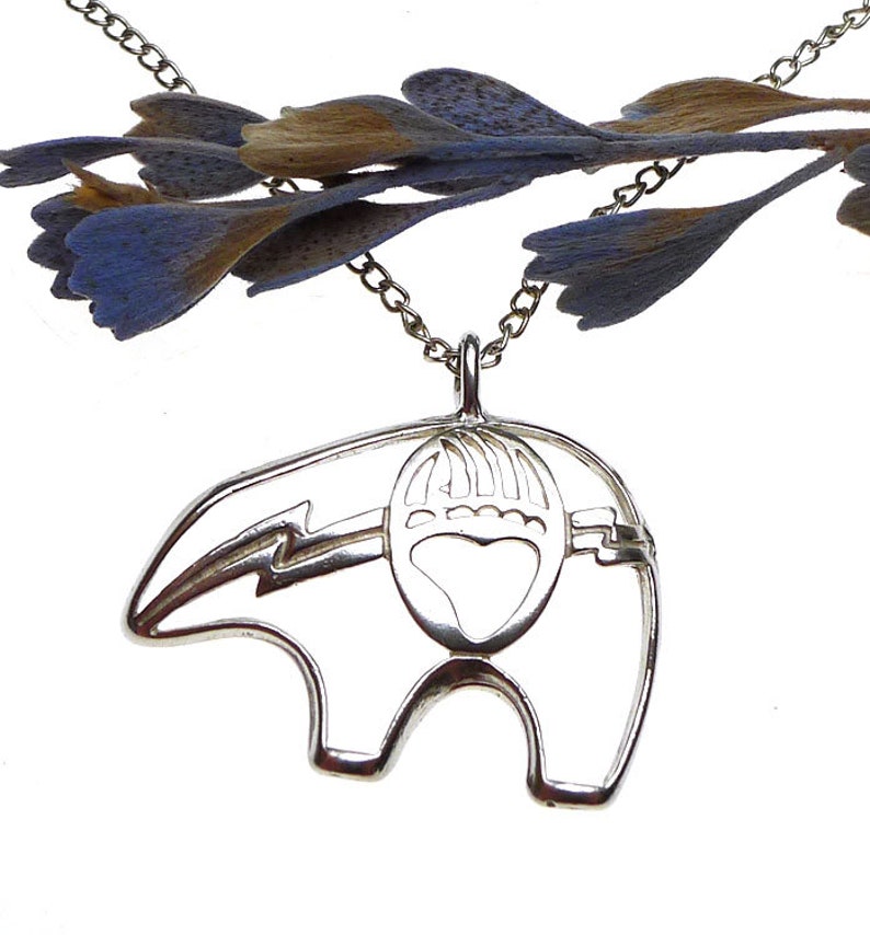 Sterling Silver Zuni Bear Pendant Necklace Solid .925 Silver Etsy