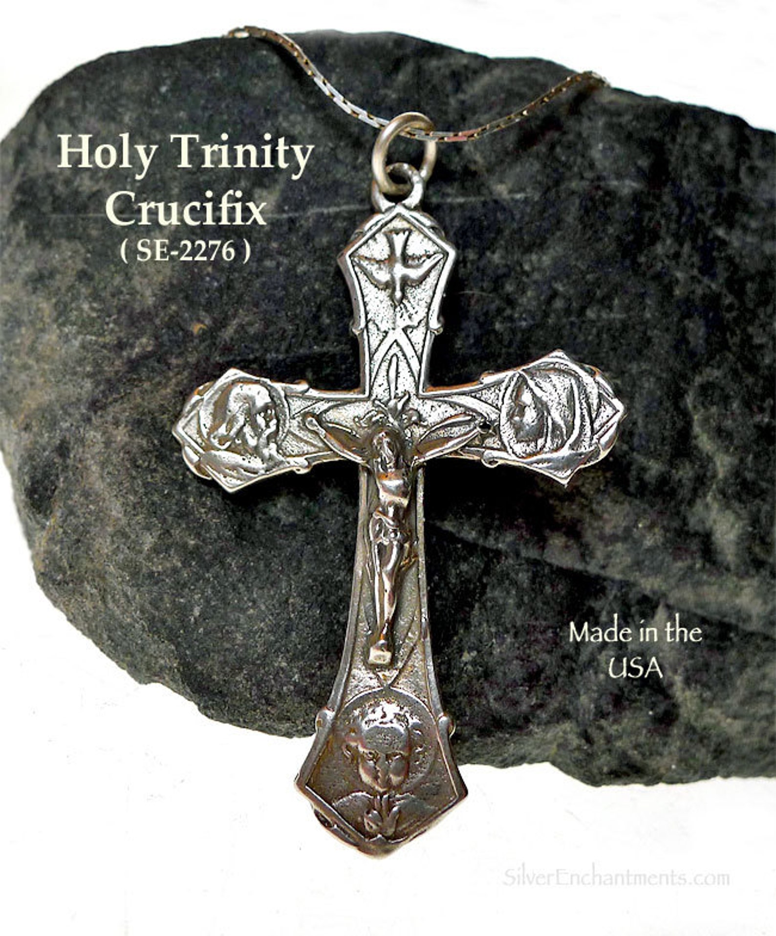 Sterling Silver Holy Trinity Crucifix Pendant Necklace Etsy