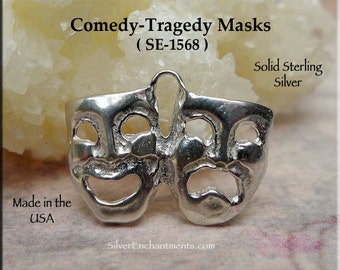 Sterling Silver Drama Masks Pendant Comedy-Tragedy Necklace Drama Mask Theater Jewelry Theatre Actor Jewelry