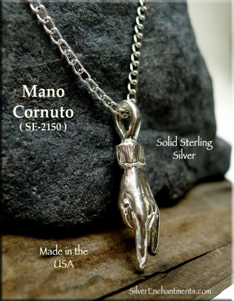 Sterling Silver Mano Cornuto Pendant, 3D .925 Italian Hand Neapolitan Necklace Witchcraft Talisman, Pagan Jewelry, Stregheria Strega image 6