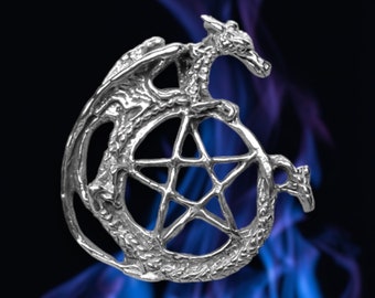 Sterling Silver Dragon Pentacle Necklace Pendant Dimensional Solid .925 Silver Dragon Pentagram Pagan Wiccan Fantasy Jewelry