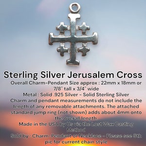 Templar Cross Sterling Silver Charm-Pendant Necklace, Crusader Jerusalem Cross Jewelry, Christian Jewelry image 2