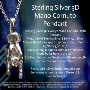 Sterling Silver Mano Cornuto Pendant, 3D .925 Italian Hand Neapolitan Necklace Witchcraft Talisman, Pagan Jewelry, Stregheria Strega image 3