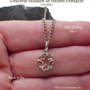 Sterling Silver Pentacle Charm .925 Hidden in Hearts Pentacle Necklace, Small Pentagram Handmade Witchcraft Jewelry image 8