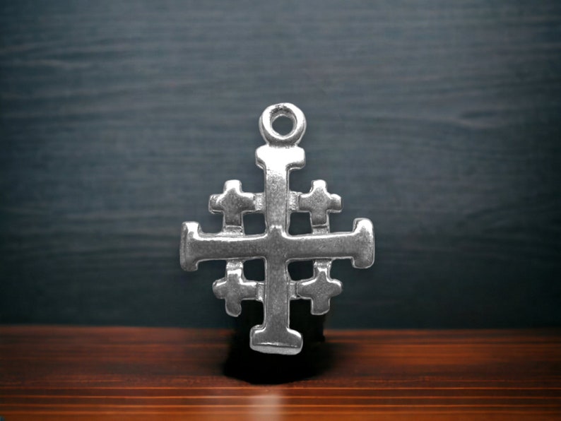 Templar Cross Sterling Silver Charm-Pendant Necklace, Crusader Jerusalem Cross Jewelry, Christian Jewelry image 6