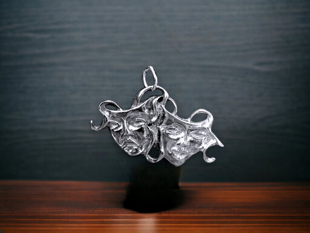 Drama Masks Pendant Medieval Comedy Tragedy Sterling Silver Necklace Thespian Gift Theater
