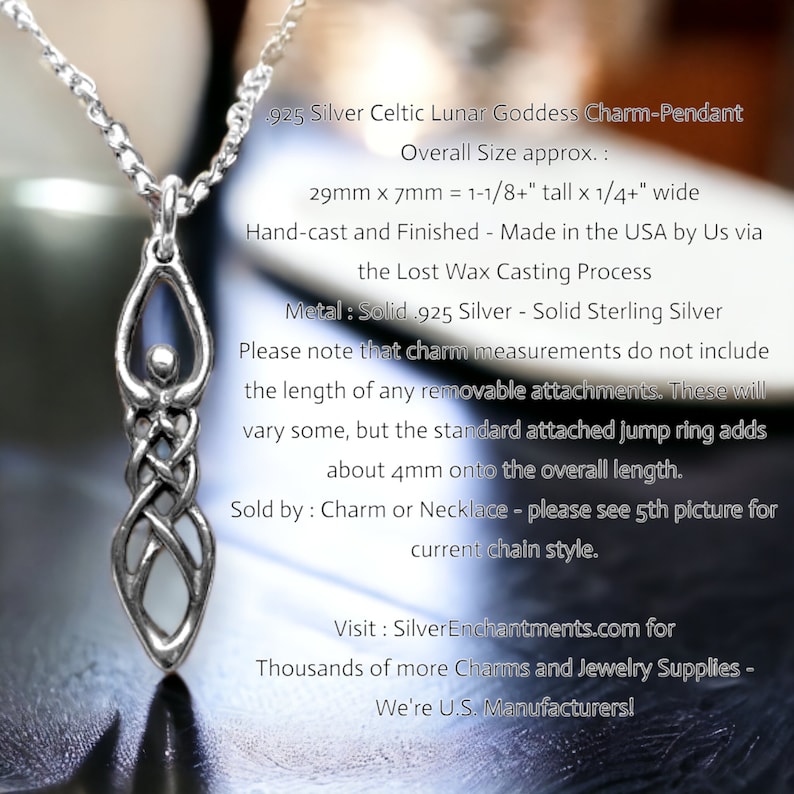 Sterling Silver Celtic Goddess Charm .925 Pagan Necklace image 2