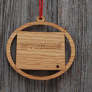 Wyoming Ornament, Wyoming State Ornament, Wyoming Decor, Wyoming Gift, Gifts for Traveler, USA Ornament, Wood Ornament, Engraved Ornament