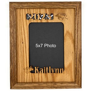 Personalized 2025 Graduation Picture Frame: Oak Wood, Holds 5x7 Photo