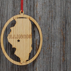 Illinois Ornament, Illinois State Ornament, Illinois Decor, Illinois Gift, Traveler Gift, Laser Engraved Ornament, Prairie State Ornament