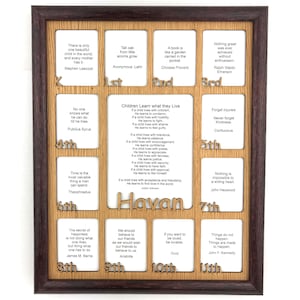 K-12th Grade School Years Picture Frame Personalized with Name - 11x14 Cherry Frame Holds 2.5x3 and 5x6.5 Pictures - Back to School Frame