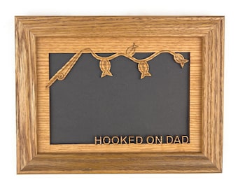 Personalized Fishing Picture Frame: Hooked on Dad Gift, Holds 4x6 Photo