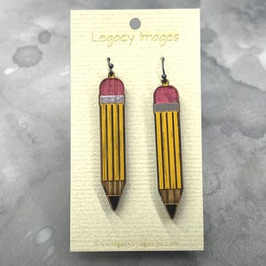 Pencil Earrings - Gift for Teacher - Wood Dangle Earrings - Back to School