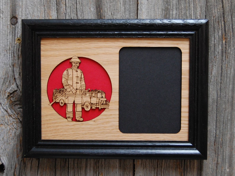 5x7 Firefighter Picture Frame Fireman Gift Retirement Rustic Wood Photo Holds 3x4
