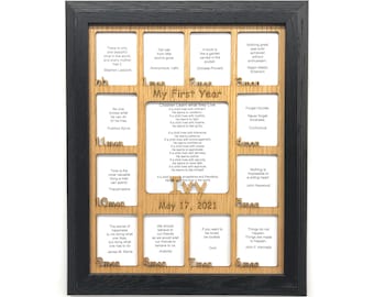 11x14 Baby First Year Name Picture Frame - Holds 2.5x3 and 5.5x5 Photos - Black Frame - My First Year Picture Frame, Gift for New Parents