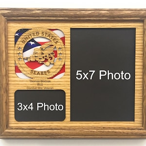 US SeaBees Picture Frame - 8x10 Frame Holds 5x7 and 3x4 Photos - United States SeaBee Gift, Military Retiement, Laser Engraved Picture Frame