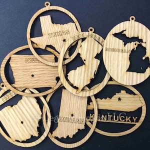 State Ornament, State Decor, State Gift, Gifts for Traveler, USA Ornament, Wooden Ornament, Engraved Ornament