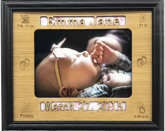 Personalized Newborn Picture Frame - 8x10 Frame Holds 5x7 Photo - Baby Stat Picture Frame, Newborn Gift, Baby Shower Gift, New Baby Keepsake