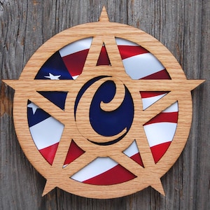 Wood Monogram Sign Decor, Monogram Decor, Monogram Star Wall Hanging, Farmhouse Sign Monogram Wall Hanging, Star Wall Decor Sign with Letter