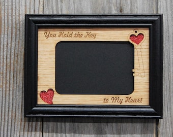 Key To My Heart Picture Frame - 5x7 Frame Holds 4x6 Photo - Valentine's Day