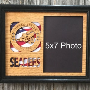 US SeaBees Picture Frame - 8x10 Frame Holds 5x7 and 3x4 Photos - United States SeaBee Gift, Military Retiement, Laser Engraved Picture Frame