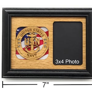 US Navy Picture Frame - 5x7 Frame Holds 3x4 Photo - United States Navy Gift for Veteran, Navel Officer Commissioning Gift, Navy Veteran Gift