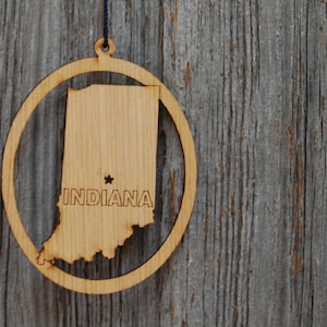 Indiana Ornament, Indiana Bicentennial, Indiana Decor, Indiana Gift, Indiana State Ornament, Gift for Traveler, Engraved Ornament,