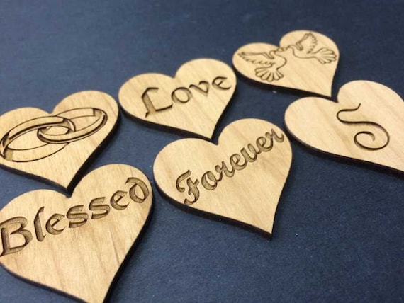 Engraved Wooden Hearts, Wedding Table Decor, Wedding Table Favor, Drop Top Wedding Guest Book, Unique Wood Shape Laser Cut