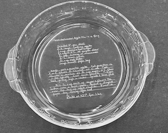 10" Personalized Pie Plate with Handwritten Recipe - 10" Glass Pie Plate Engraved