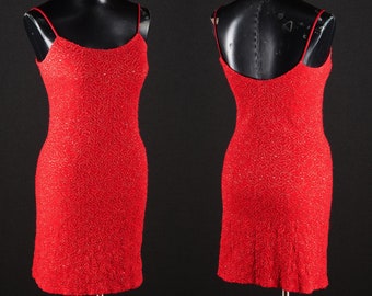 Vintage Red Sparkly Bodycon Mini Dress by Jessica McClintock for Gunne Sax / Small