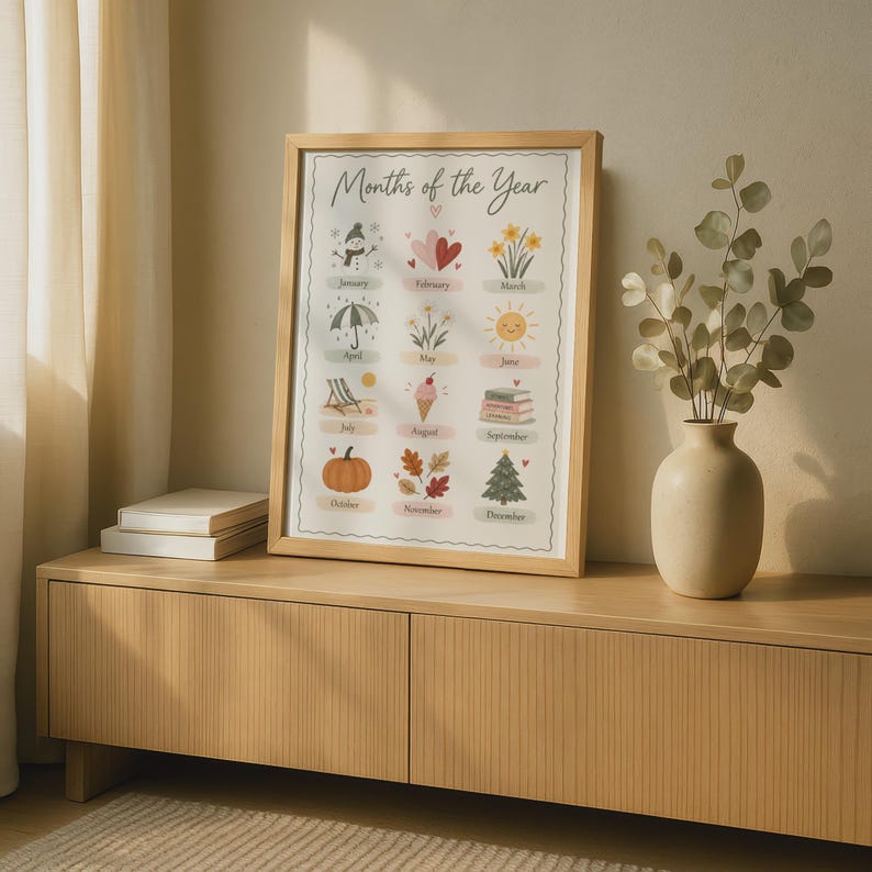 Months of the Year Print, Educational Kids Poster, Nursery Learning ...