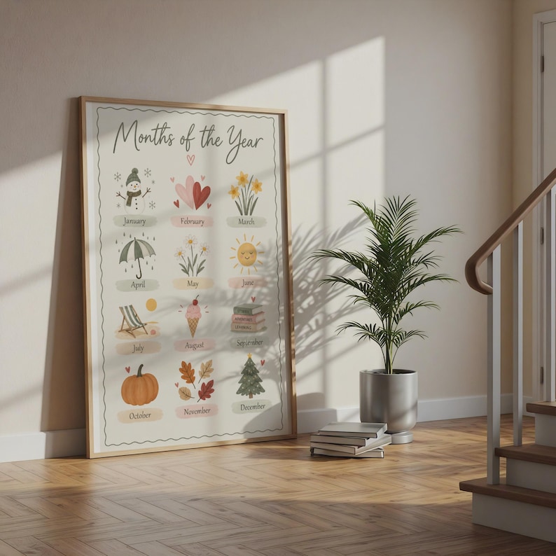 Months of the Year Print, Educational Kids Poster, Nursery Learning ...