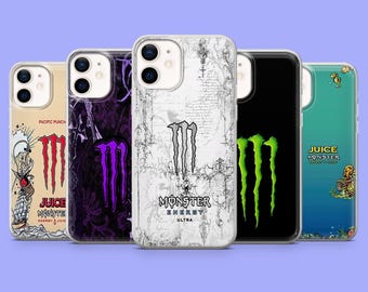 Monster Handyhülle, weiß, Energy-Drink-Design, passend für iPhone 17 Pro, 16, 15, 14, 13, Samsung S26, S25, S24, S23 Fe, A16, A56, Pixel 10, 9