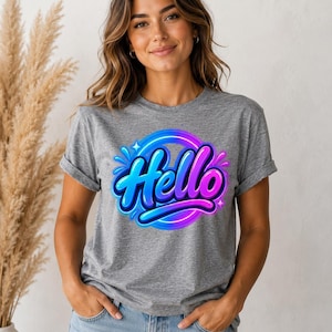 Hello Neon Script T-Shirt | Colorful Retro Typography