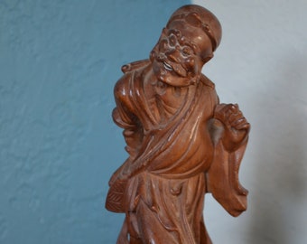Antique Chinese Statue, Covert Eight Immortals, Chinese Mythology, Hand-Carved Boxwood or Rosewood Sculpture, Tang or Song Dynasty Asian