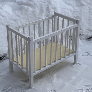 Repurposed 1960&#39;s Nursery Baby Crib into Wooden Doll Bed, 18-inch Doll Crib, Wood Doll Crib, Handmade and Painted White, Reclaimed Wood