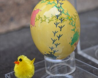 Vintage Psanky Easter Egg, Hand-Painted Egg w/ Little Chick Footprints, Yellow, Pink, Green, Blue Egg, Folk Art Egg, Ukranian Easter Egg
