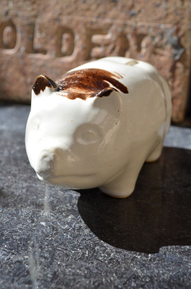 Antique Rockingham Pig Coin Bank Vintage Stoneware Brown and Etsy