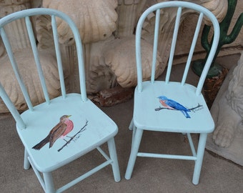 schoolhouse desks Made to Order Painted Pair Vintage Bentwood or Wood Chairs by Jessica, Robin & Bluebird, Signed, Eco-Friendly Children's Furniture, Nursery