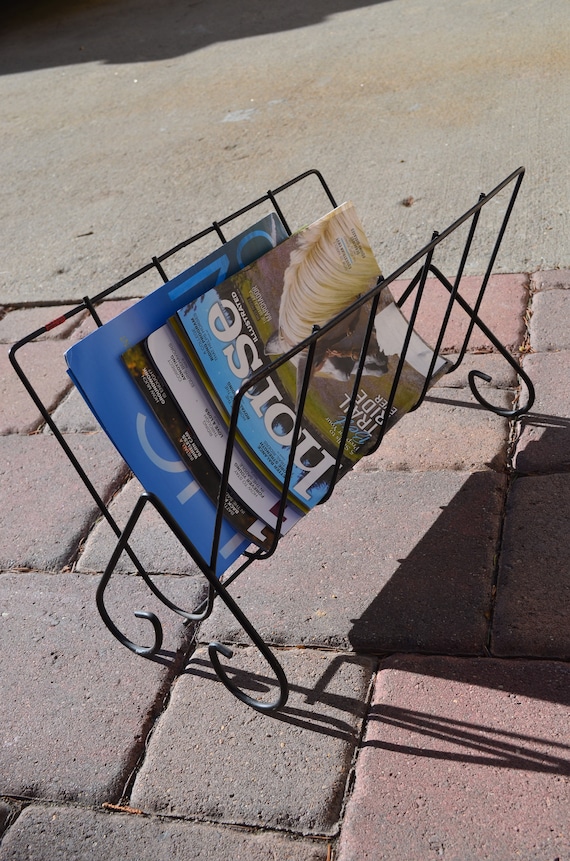 Vintage Black Metal Magazine Rack, Mid-Century Modern Newspaper Rack, Living Room Journal Holder, Retro Paper Holder, Classic Sleek Lines