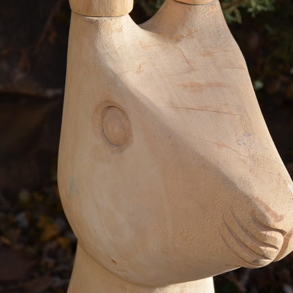 5 Ft Wooden Rabbit Sculpture, Hand Carved Statue, Bunny Ears, Alice in Wonderland White Hare, Mascot, Primitive Yard Garden Art, Folk Art