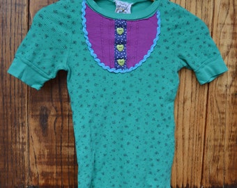 Funky Vintage Teal & Purple Baby Doll Shirt by Scrapbook Designs, Teen Girls Size Medium, Small Adult, Cute Boho Look, Heart Buttons